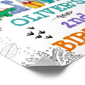 恐竜誕生日ジャングル葉パーティー歓迎 ポスター (角)