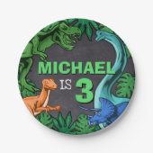 恐竜誕生日ディノトレックス先史時代の少年キッズ ペーパープレート (正面)