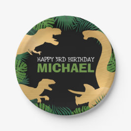 恐竜誕生日ディノトレックス先史時代の金ゴールドキッズ ペーパープレート
