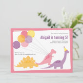 恐竜誕生日バルーンピンクパープルパーティー 招待状 (スタンド正面)