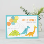 恐竜誕生日バルーンブルーグリーンパーティー 招待状 (スタンド正面)