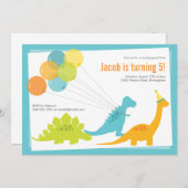 恐竜誕生日バルーンブルーグリーンパーティー 招待状 (正面/裏面)