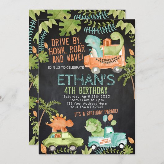 恐竜誕生日パレード 招待状 (正面/裏面)