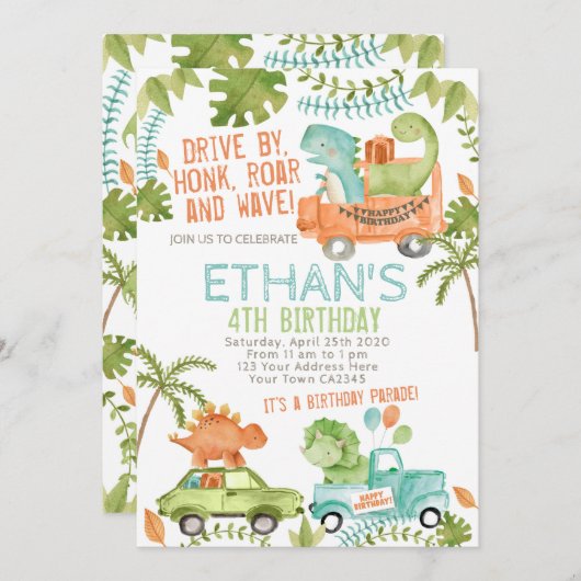 恐竜誕生日パレード 招待状 (正面/裏面)