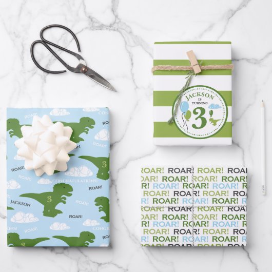 恐竜誕生日パーソナライズされた包装紙 ラッピングペーパーシート (正面)