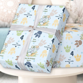 恐竜誕生日ブルーグリーンボーイ名前をカスタムする文字 ラッピングペーパー