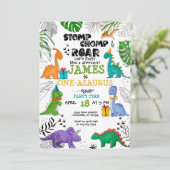 恐竜誕生日ボーイガールウォーターカラフル 招待状 (スタンド正面)