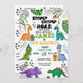 恐竜誕生日ボーイガールウォーターカラフル 招待状 (正面/裏面)