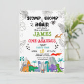 恐竜誕生日ボーイガールウォーター色カラフルイン 招待状 (スタンド正面)