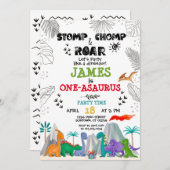 恐竜誕生日ボーイガールウォーター色カラフルイン 招待状 (正面/裏面)