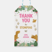 恐竜誕生日ラベルガールディノパーティーピンク金ゴールド ギフトタグ (正面)