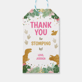 恐竜誕生日ラベルガールディノパーティーピンク金ゴールド ギフトタグ