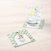 恐竜誕生日レトロTレックス 市松模様に スクエアペーパーコースター (インサイチュ)