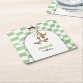 恐竜誕生日レトロTレックス 市松模様に スクエアペーパーコースター (アングル)