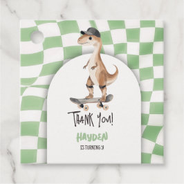 恐竜誕生日レトロTレックス 市松模様に フェイバータグ