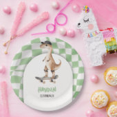 恐竜誕生日レトロTレックス 市松模様に ペーパープレート (パーティー)