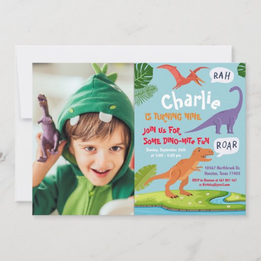 恐竜誕生日写真招待状 招待状 (正面)
