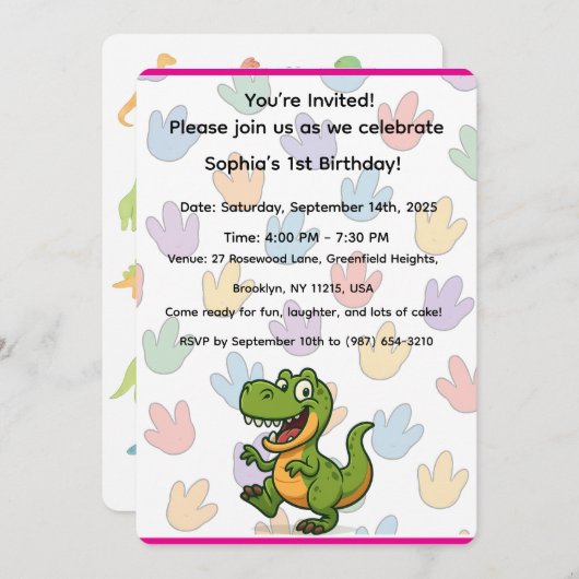 恐竜誕生日招待状カード 招待状 (正面/裏面)
