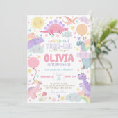 恐竜誕生日招待状ガールスリーレックス 招待状 (スタンド正面)