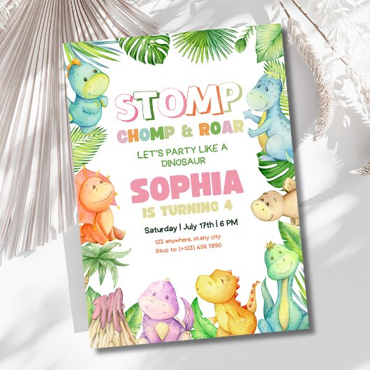 恐竜誕生日招待状ガールズディノ誕生日 招待状