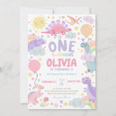 恐竜誕生日招待状ガールワンサウルス 招待状 (正面)