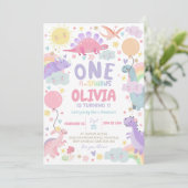 恐竜誕生日招待状ガールワンサウルス 招待状 (スタンド正面)