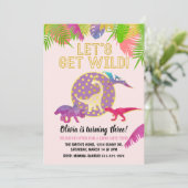 恐竜誕生日招待状ガール誕生日パープル 招待状 (スタンド正面)