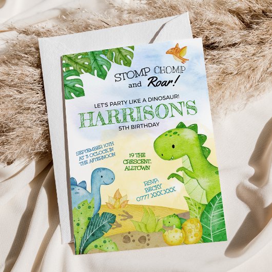 恐竜誕生日招待状ストンプ、チョンプ&ロール！ 招待状