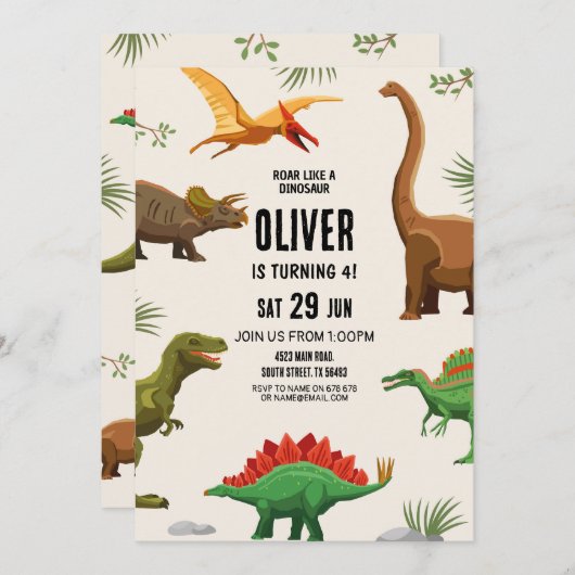 恐竜誕生日招待状パーティーボーイズディノス 招待状 (正面/裏面)