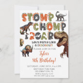 恐竜誕生日招待状ボーディノタイポグラフィ 招待状 (正面)