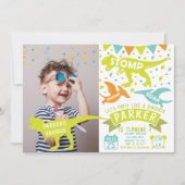 恐竜誕生日招待状モダン写真 招待状 (正面)