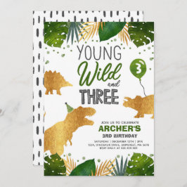 恐竜誕生日招待状ワイルドアンドスリーディノパーティー 招待状