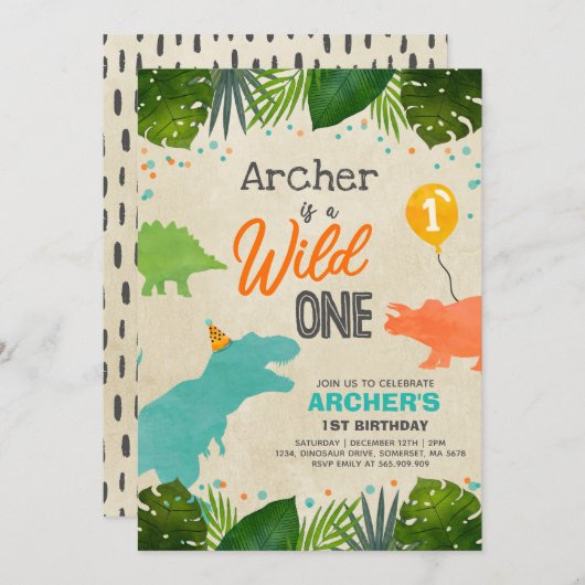 恐竜誕生日招待状ワイルドワン恐竜パーティー 招待状 (正面/裏面)