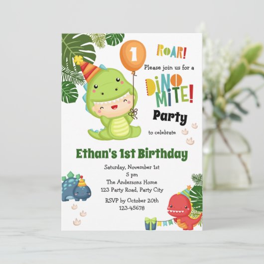 恐竜誕生日招待状少年1stかわいいディノ 招待状 (スタンド正面)