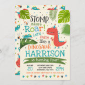恐竜誕生日招待状恐竜の轟音パーティー 招待状 (正面/裏面)