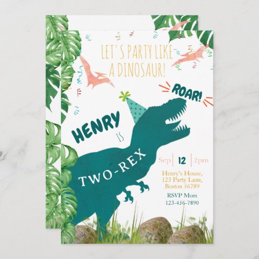 恐竜誕生日招待状2レックス招待状 招待状 (正面/裏面)