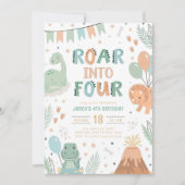 恐竜誕生日招待状4かわいいベビーDino 4 招待状 (正面)