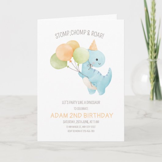 恐竜誕生日招待状、ミニマルtレックス 招待状 (正面)