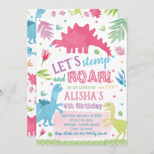 恐竜誕生日招待状 招待状 (正面/裏面)