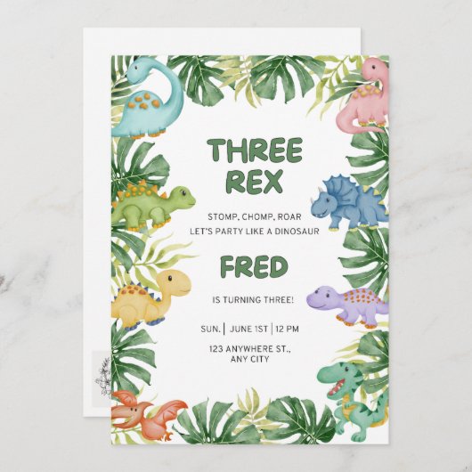 恐竜誕生日招待状 招待状 (正面/裏面)