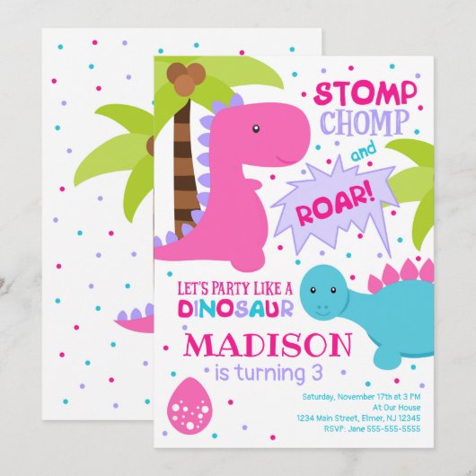 恐竜誕生日招待状 招待状 (正面/裏面)