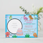 恐竜誕生日招待状 | 男の子と女の子パーティー 招待状 (スタンド正面)