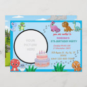 恐竜誕生日招待状 | 男の子と女の子パーティー 招待状 (正面/裏面)