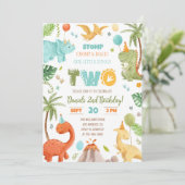 恐竜誕生日招待状、編集可能な恐竜2nd 招待状 (スタンド正面)