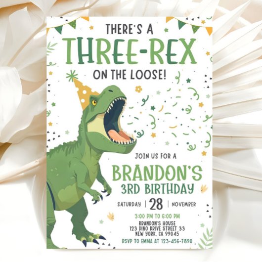 恐竜誕生日招待状、編集可能3レックス3 招待状
