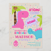 恐竜誕生日招待状for a Girl 招待状 (正面/裏面)