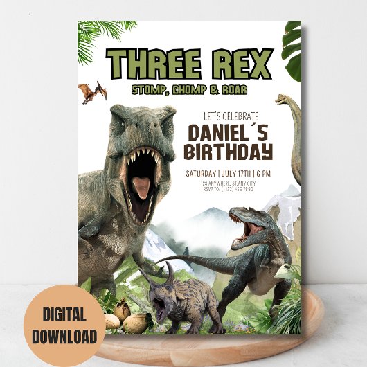 恐竜誕生日招待Tレックス誕生日パーティー 招待状
