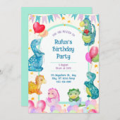 恐竜誕生日水彩招待状 サンキューカード (正面/裏面)