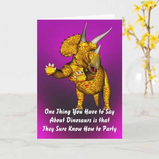 恐竜誕生日 カード (黄色い花)