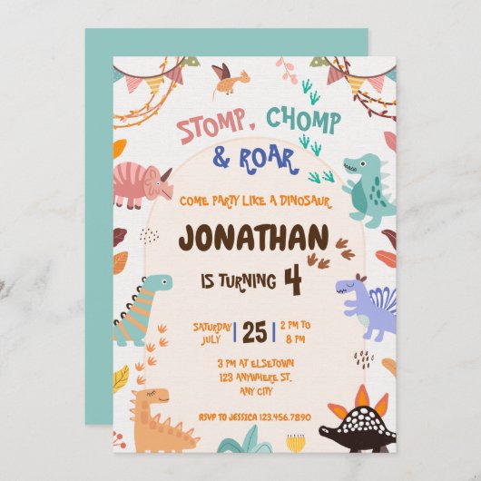 恐竜誕生日 招待状 (正面/裏面)
